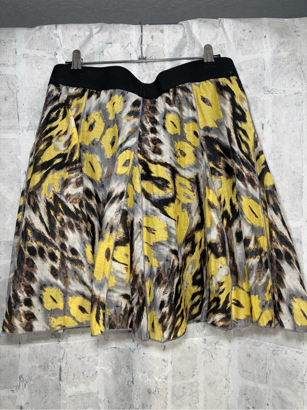 Karen Kane Yellow, Black & Gray Animal-Print Skater Skirt